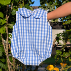 Blue and White Vichy Sleeveless Romper