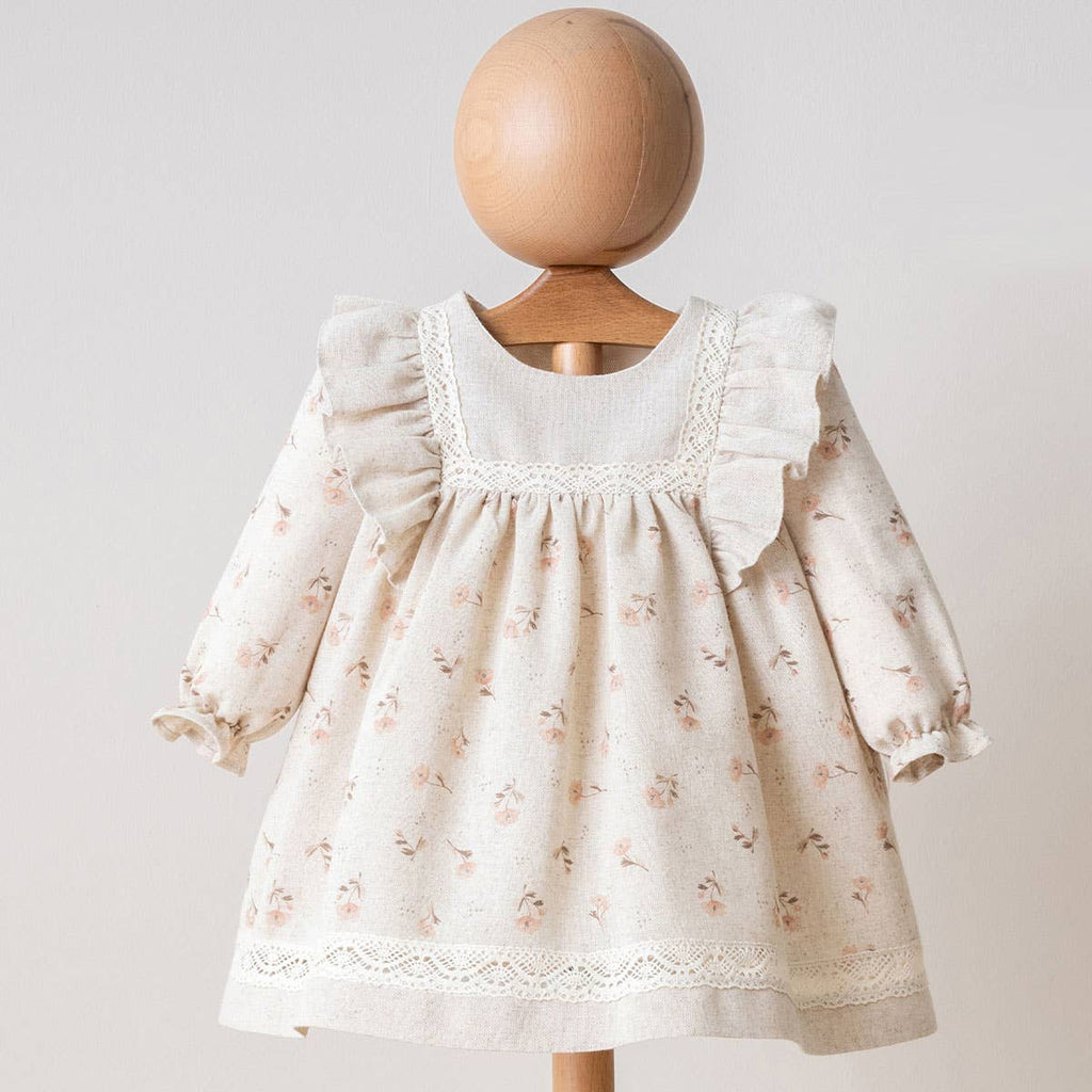 Flower Design Natural Linen Dress