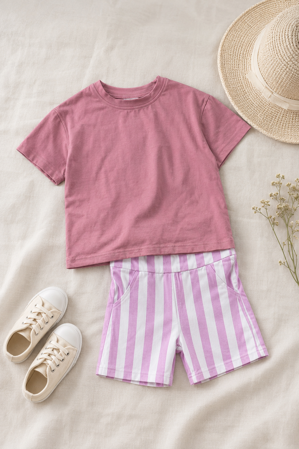 Pink & White Striped Short Set