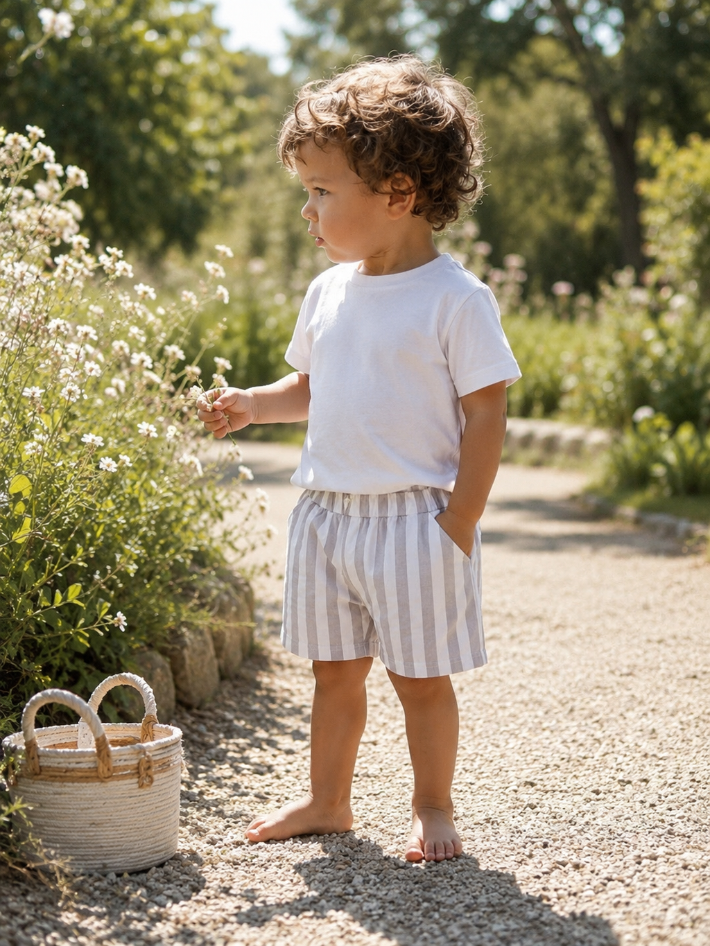 Grey & White Striped Shorts