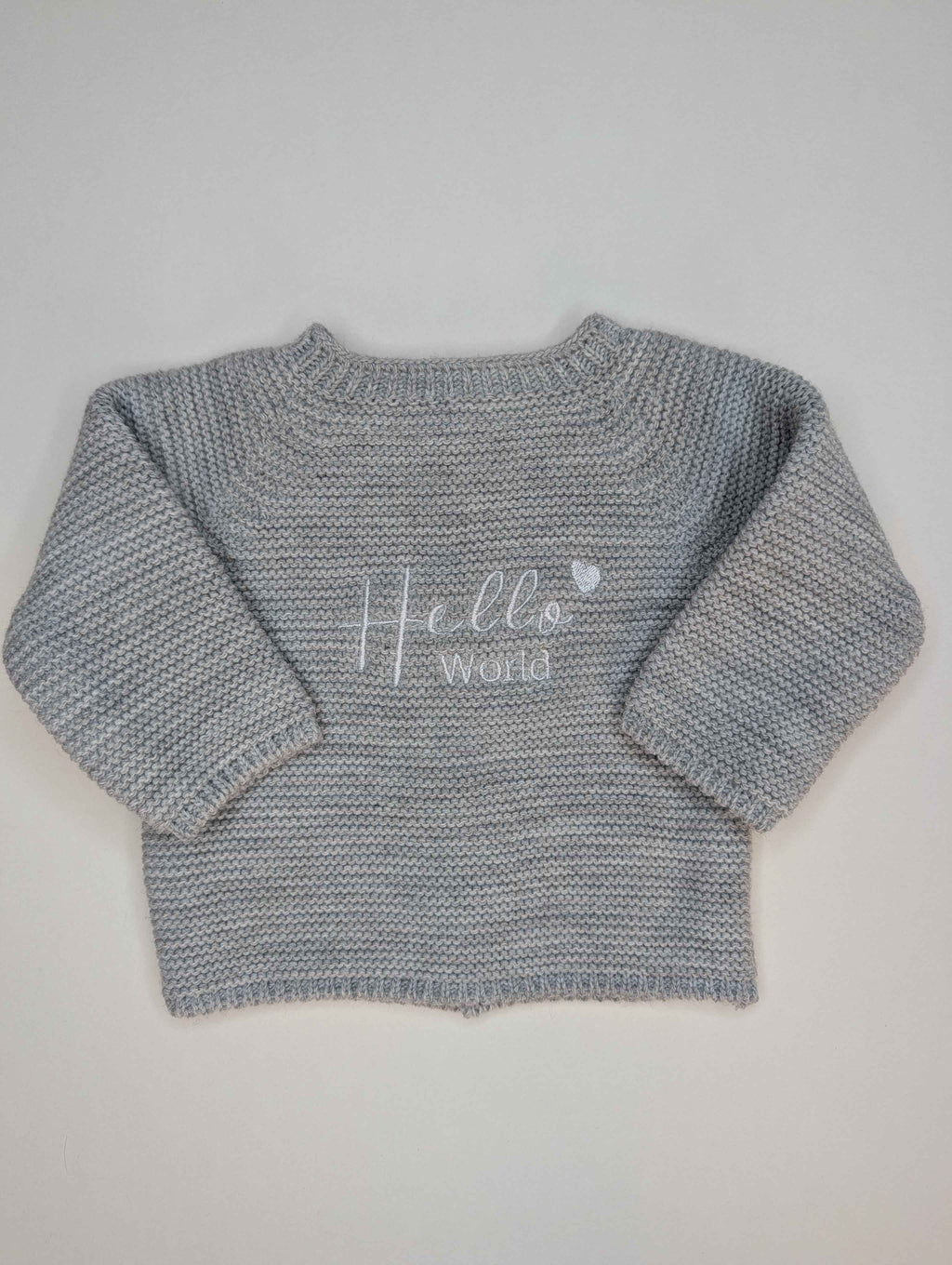 Embroidered "Hello world" Cardigan Grey