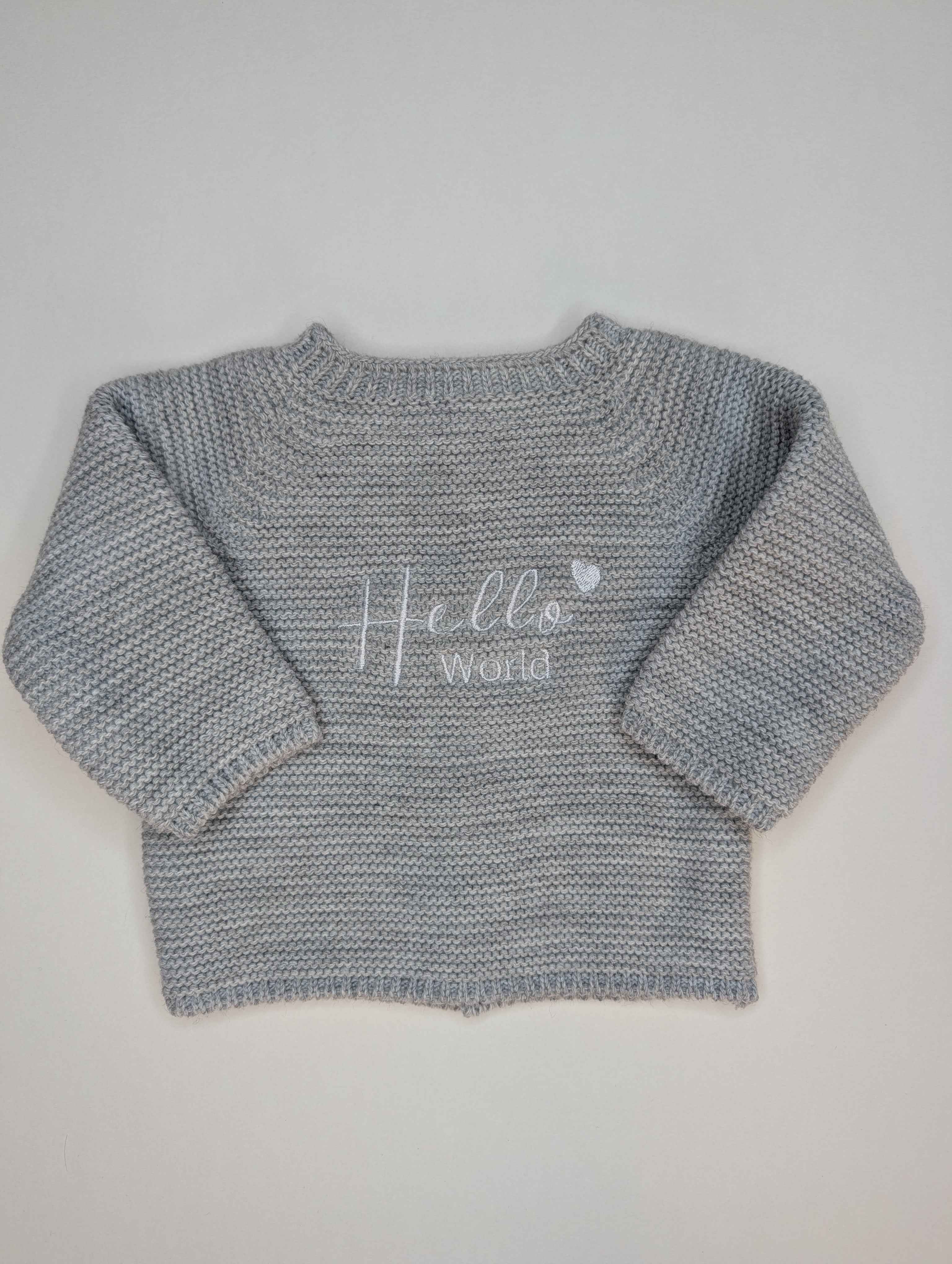Embroidered "Hello world" Cardigan Grey