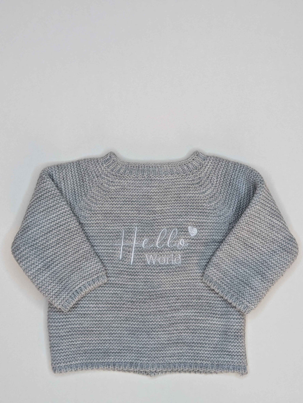 Embroidered "Hello world" Cardigan Grey