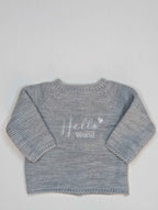 Embroidered "Hello world" Cardigan Grey