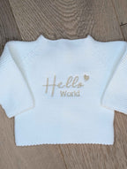 Embroidered "Hello world" Cardigan White