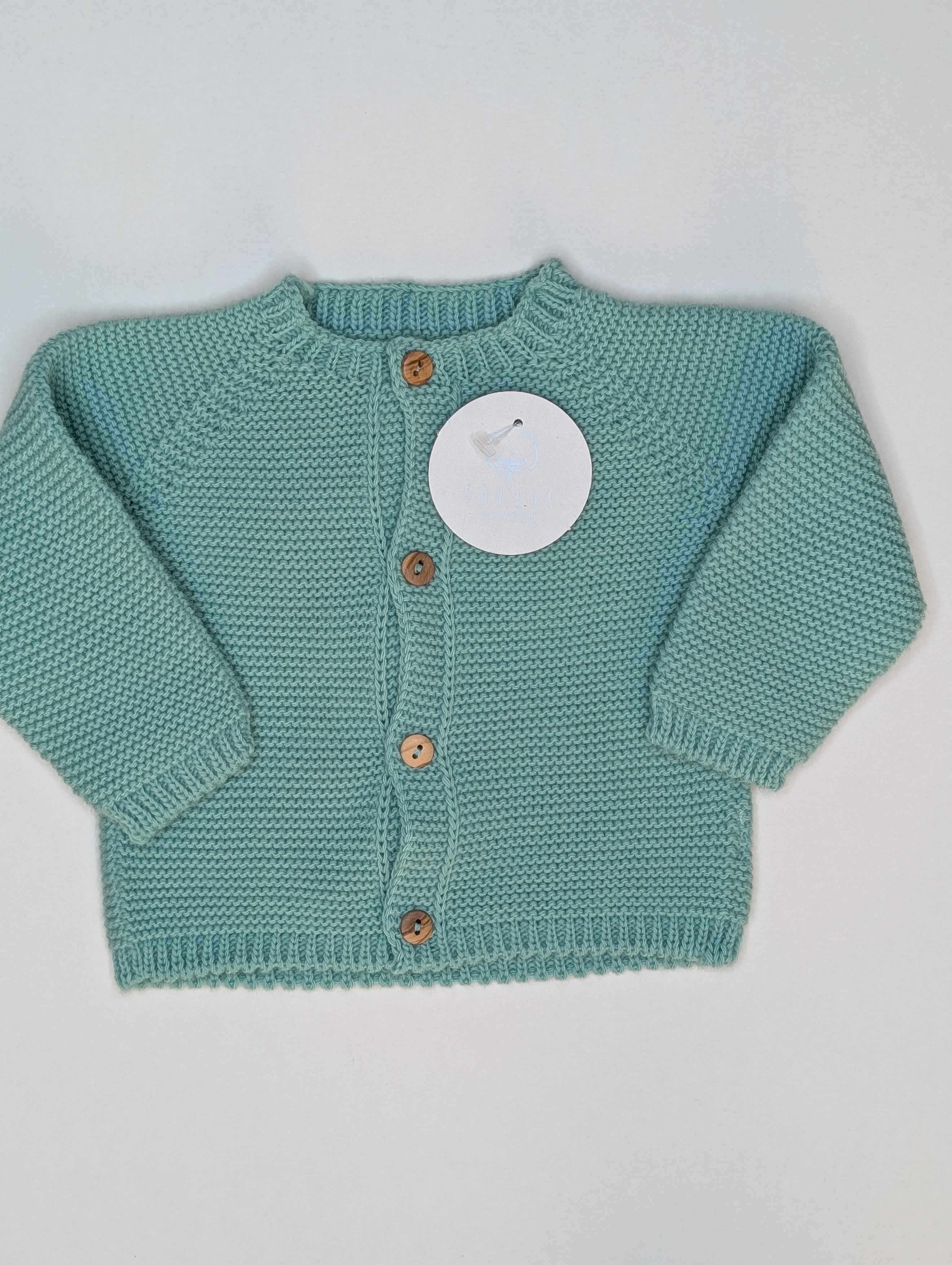 Embroidered "Hello world" Cardigan Aqua Green