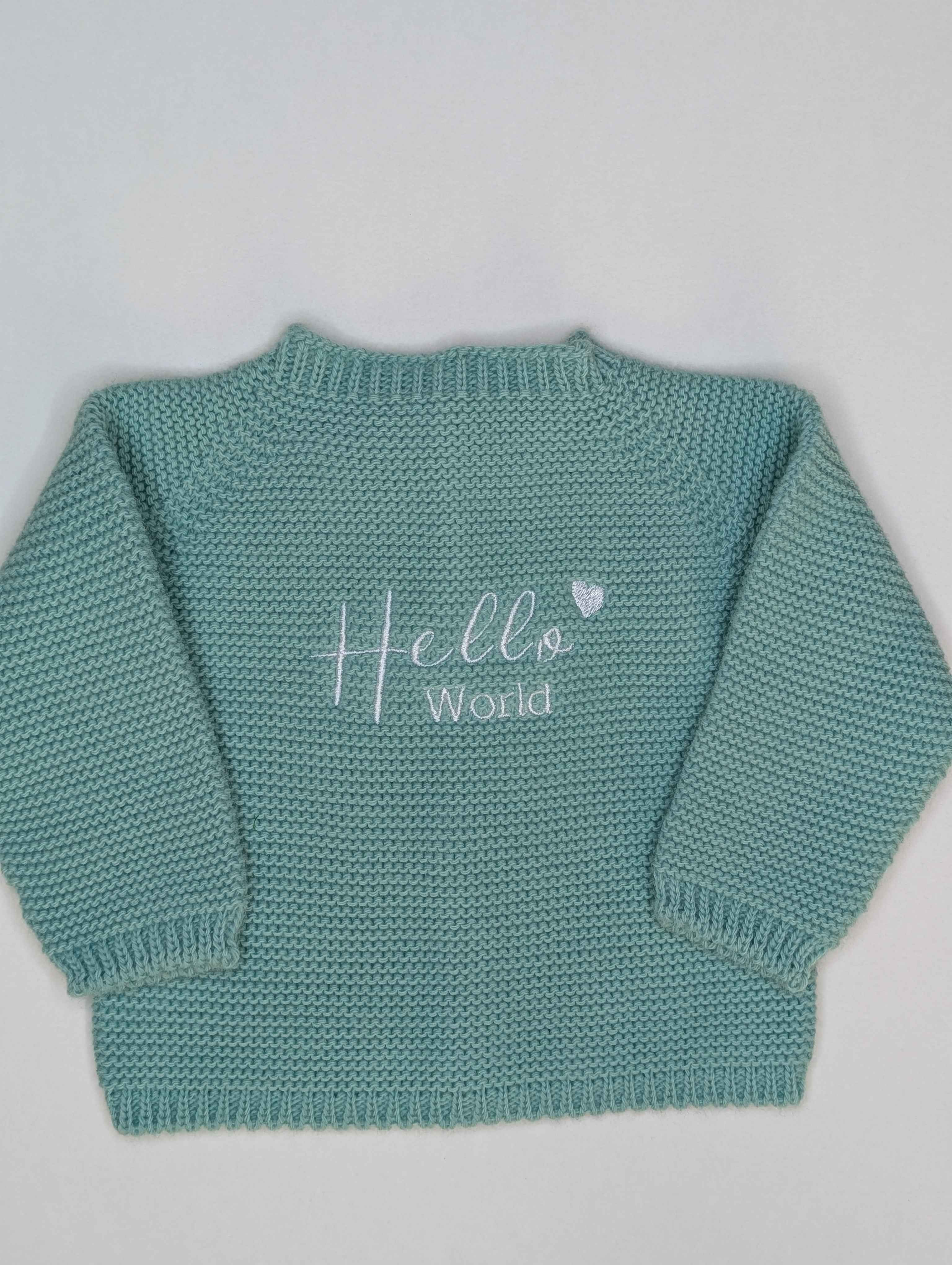 Embroidered "Hello world" Cardigan Aqua Green