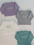 Embroidered "Hello world" Cardigan Aqua Green