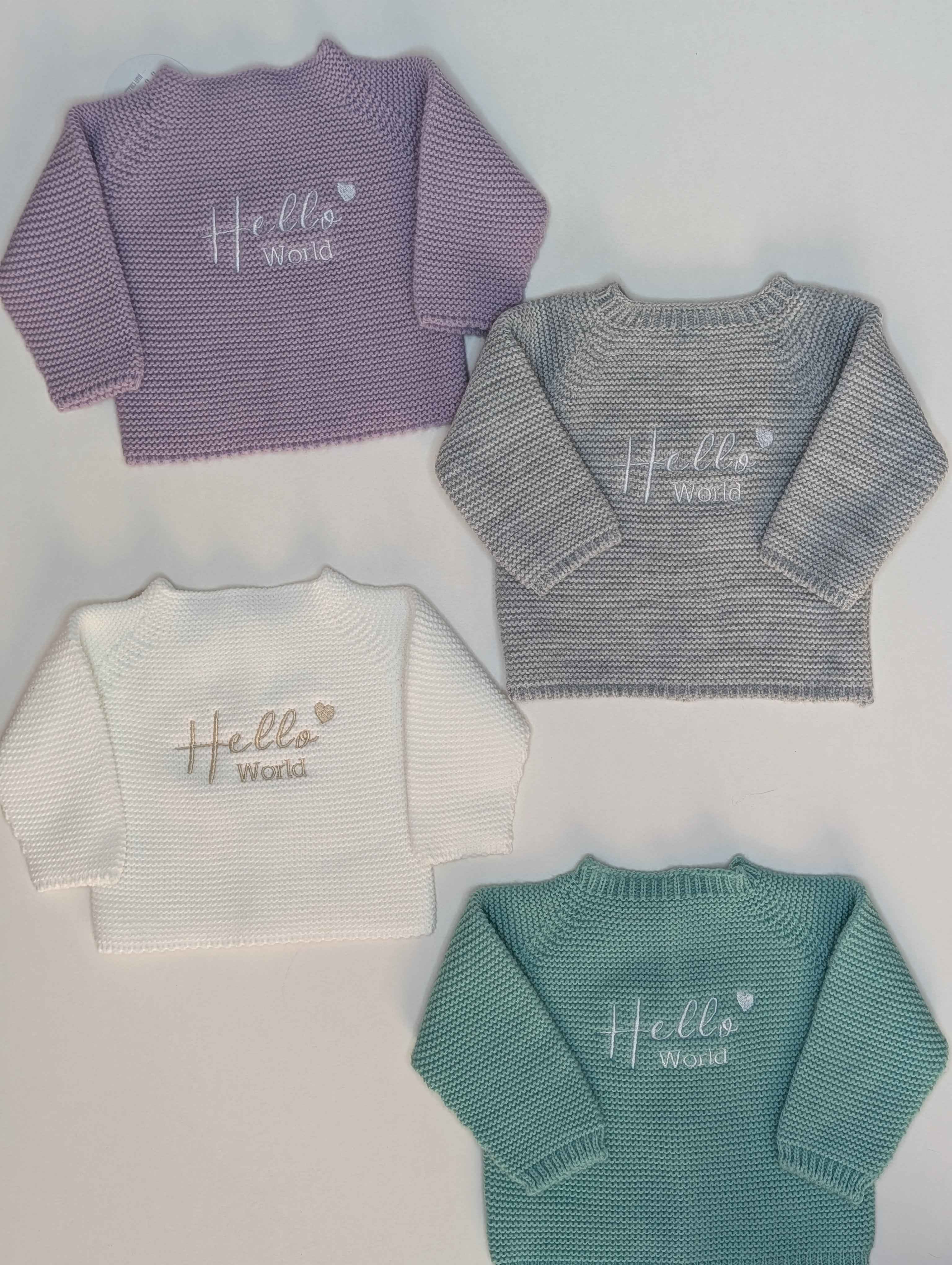 Embroidered "Hello world" Cardigan Aqua Green