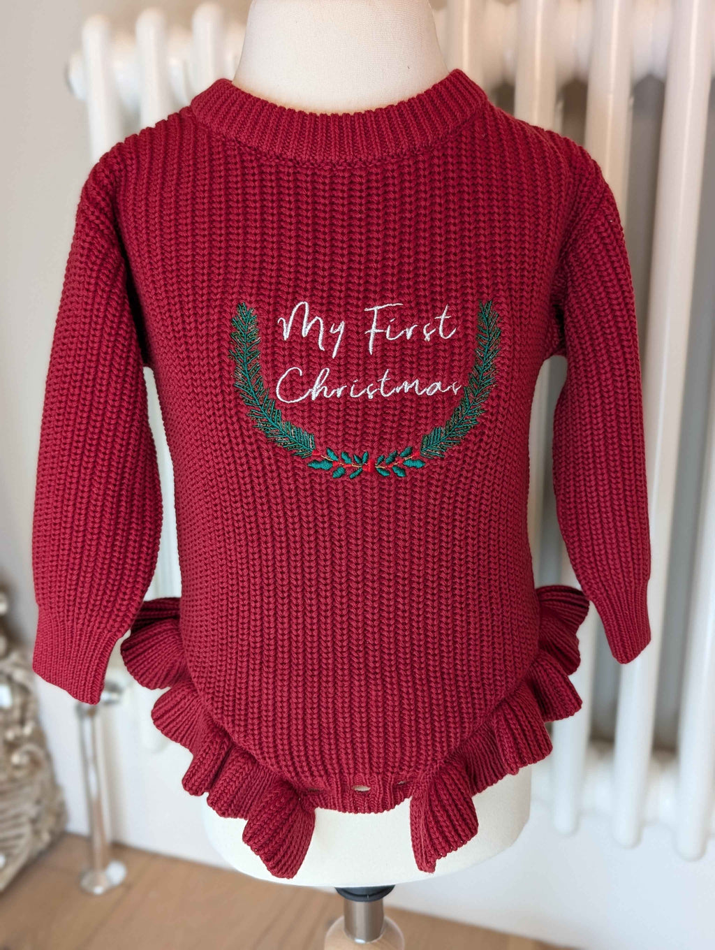 Knitted "My First Christmas" embroidered romper
