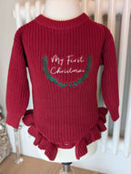 Knitted "My First Christmas" embroidered romper