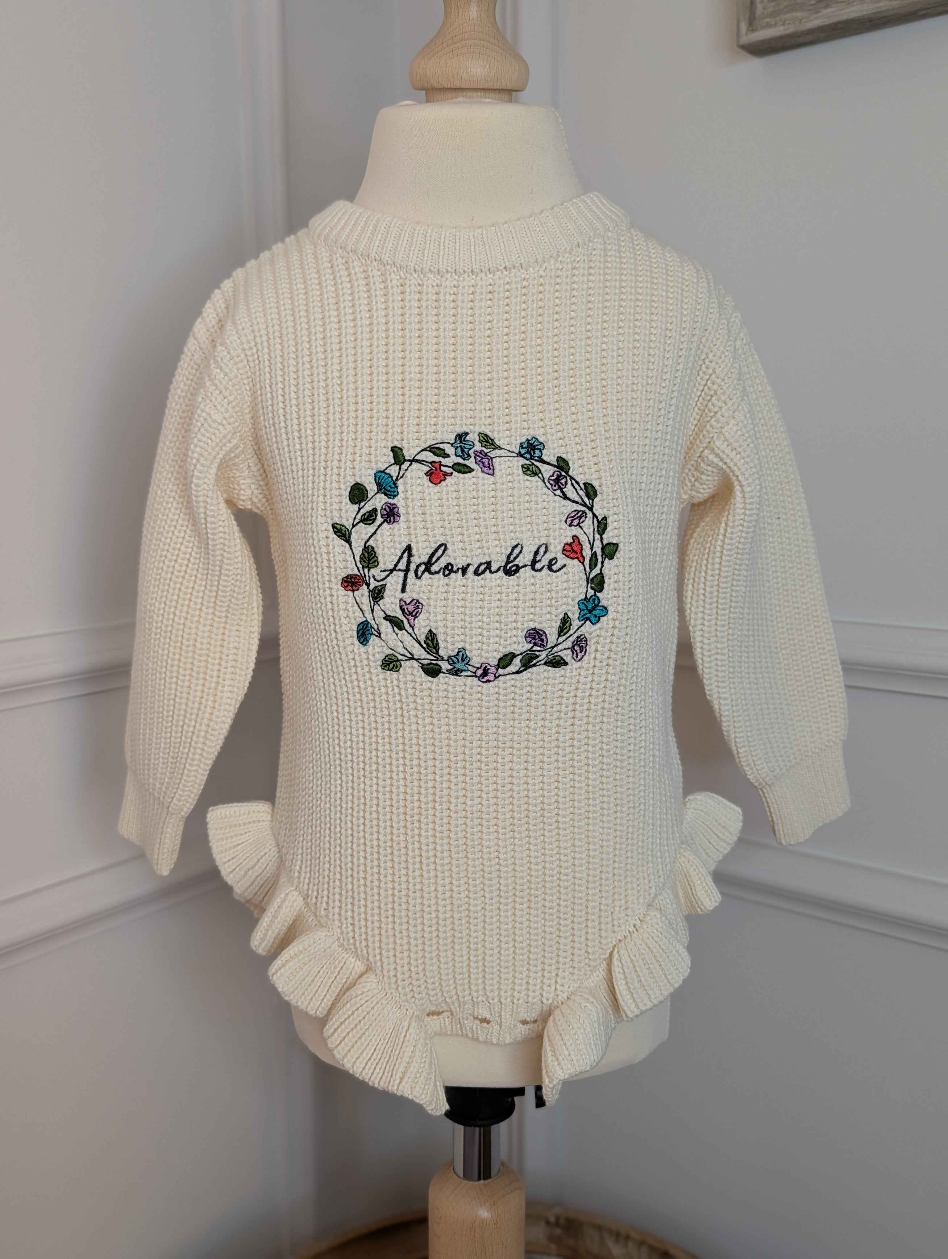Knitted "Adorable" embroidered romper