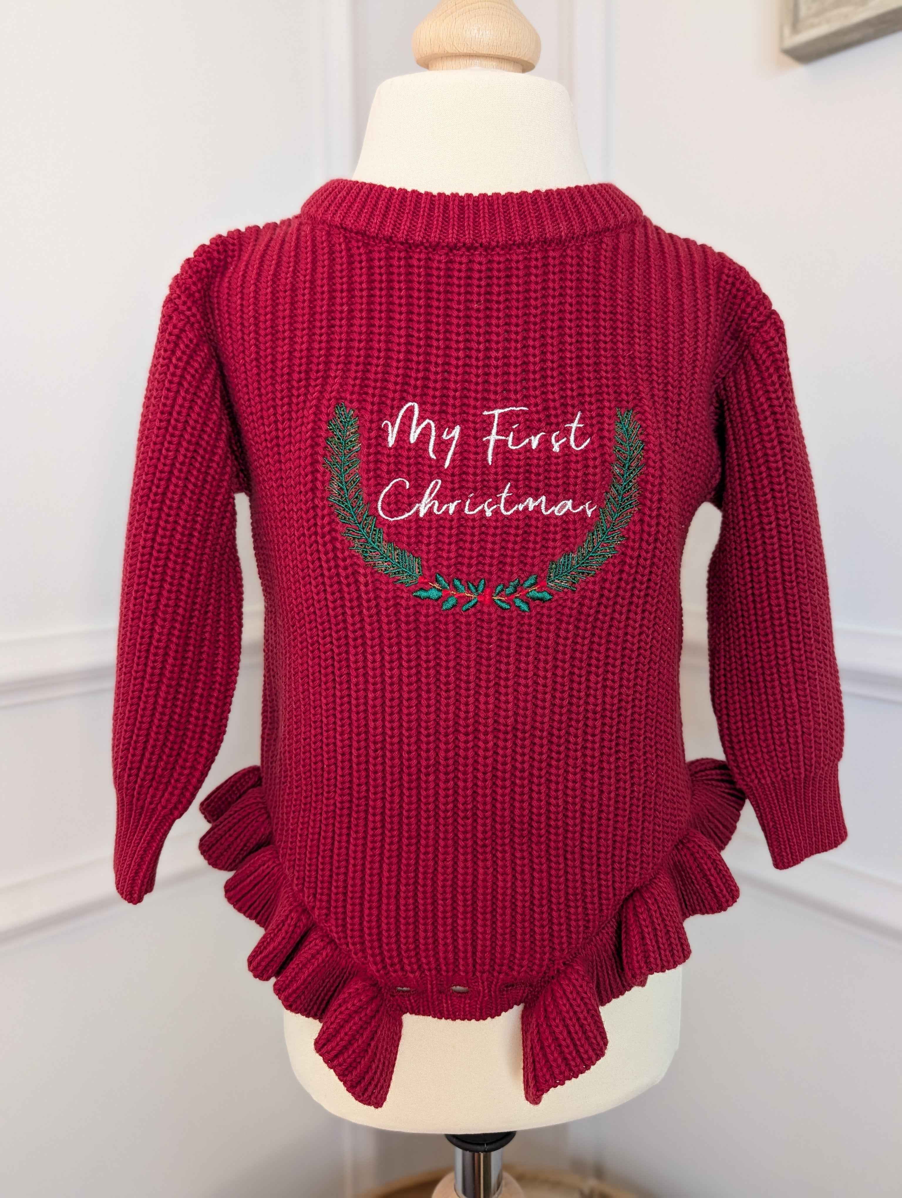 Knitted "My First Christmas" embroidered romper