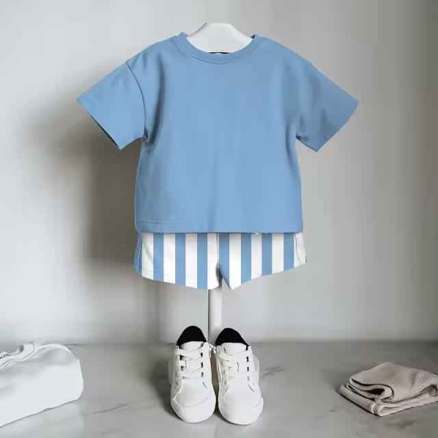 Blue T Shirt and Matching Striped Shorts