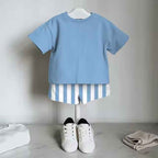 Blue T Shirt and Matching Striped Shorts