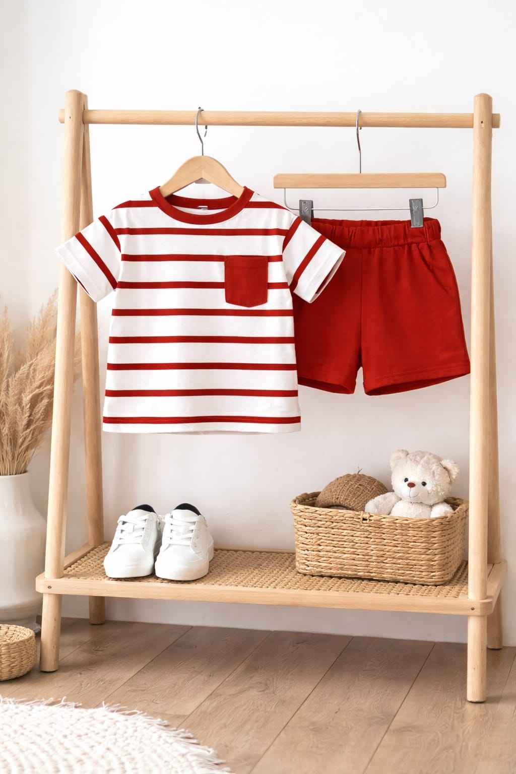 Red stripe short set