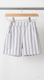 Grey & White Striped Shorts