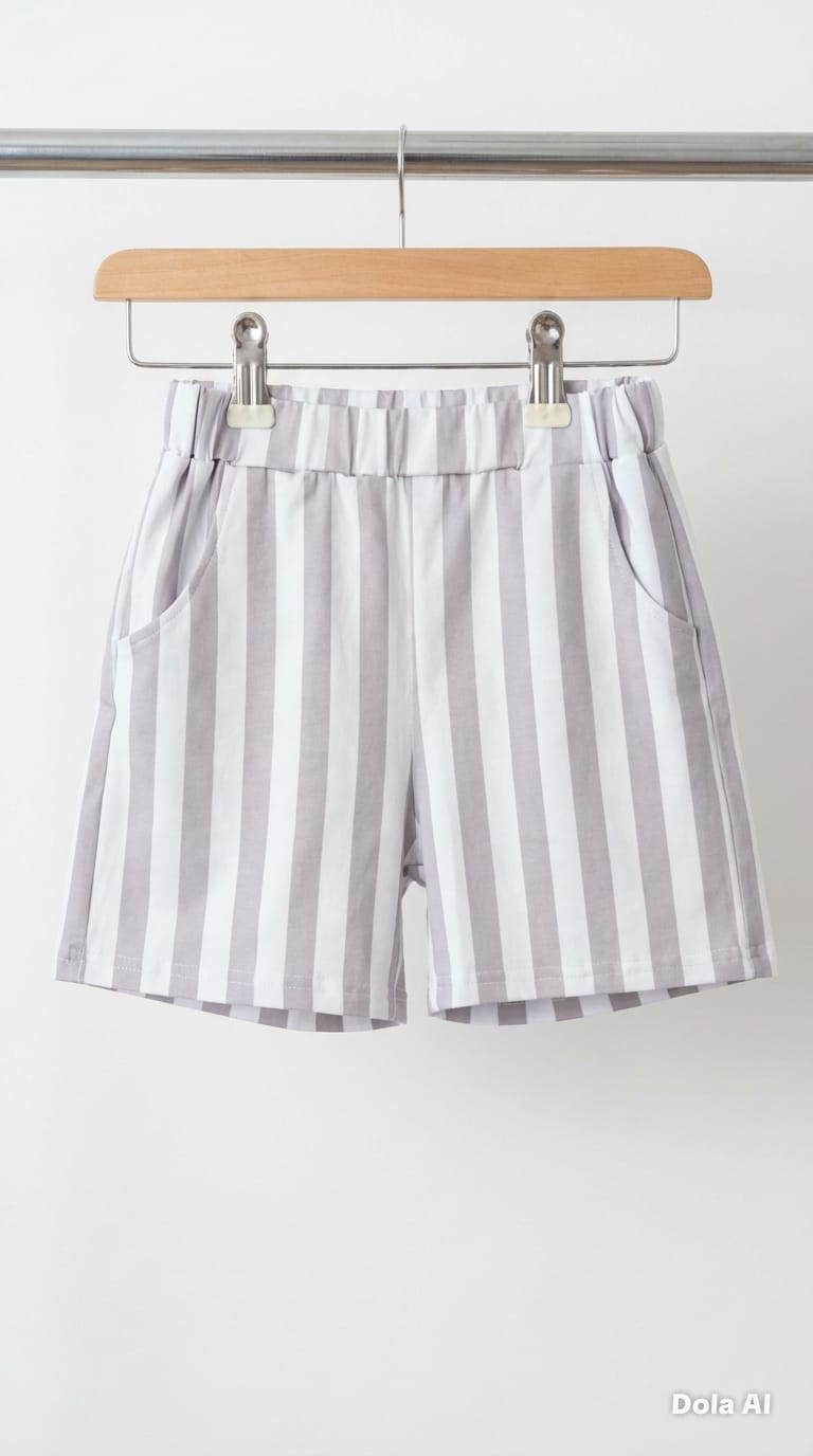 Grey & White Striped Shorts