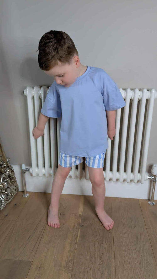 Blue T Shirt and Matching Striped Shorts