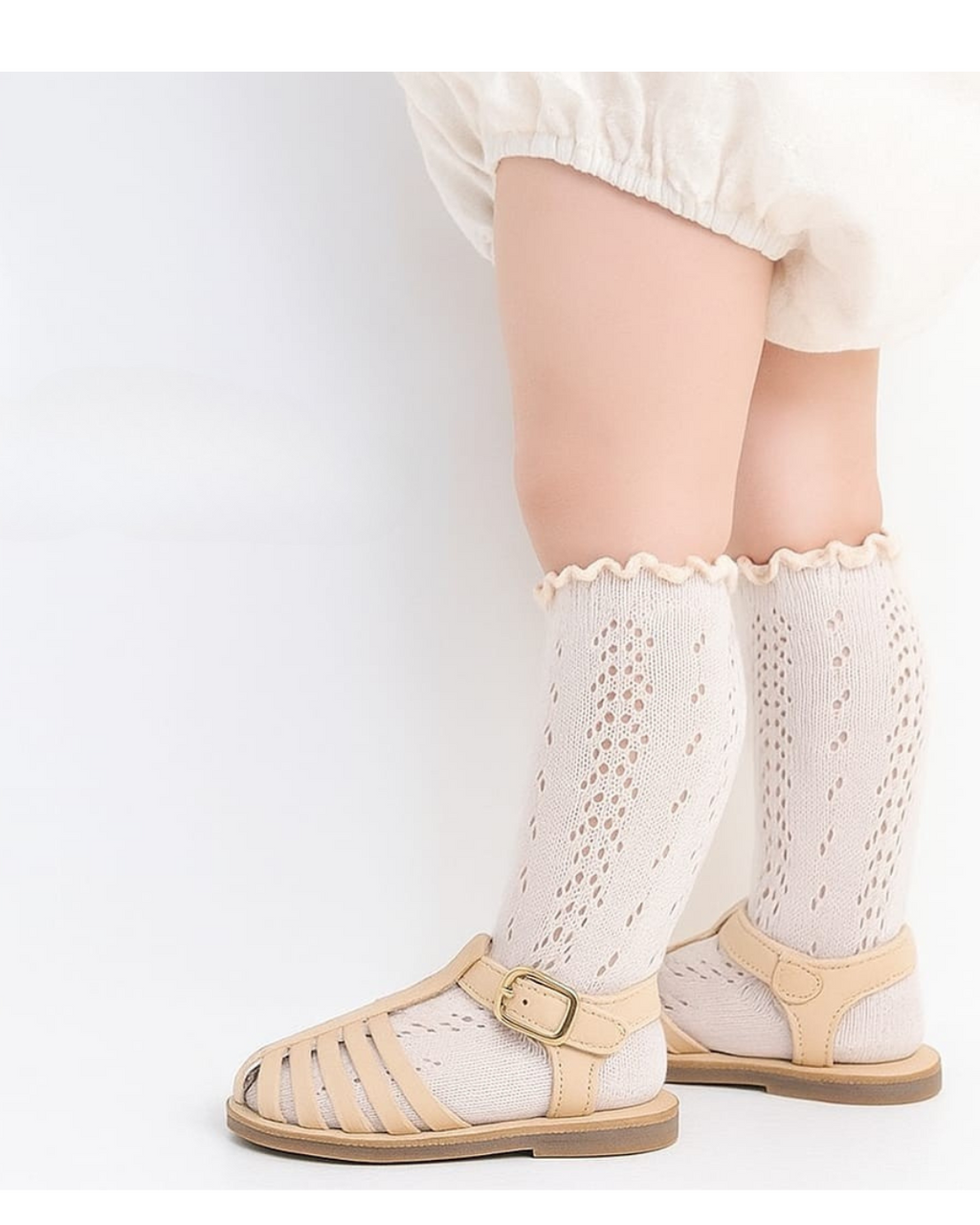 Oatmeal Ruffled Trim Knee Sock