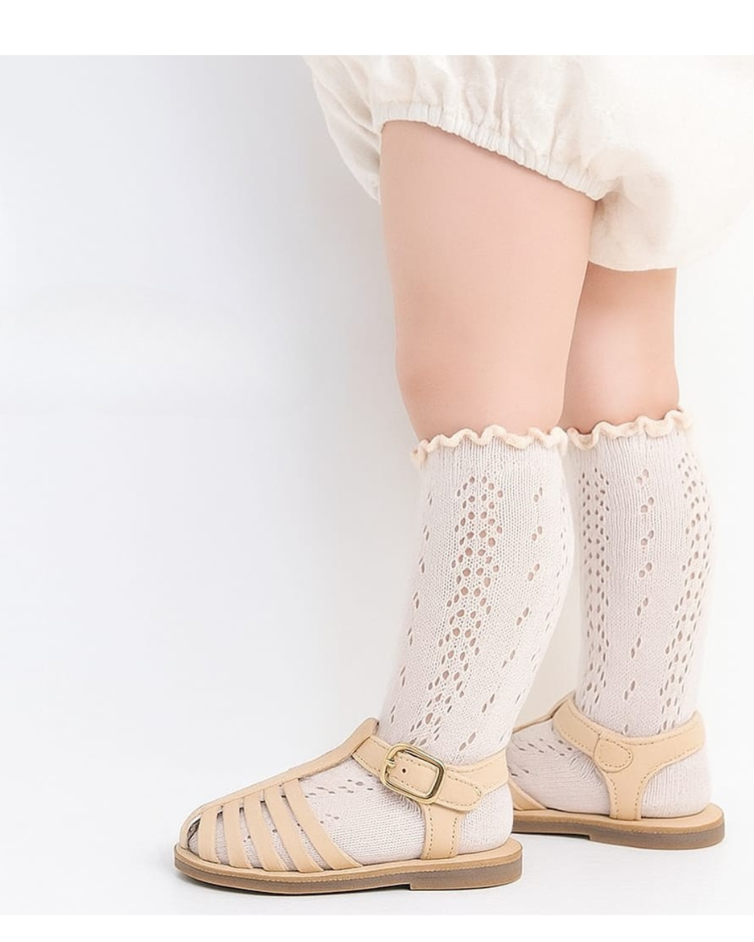 Oatmeal Ruffled Trim Knee Sock