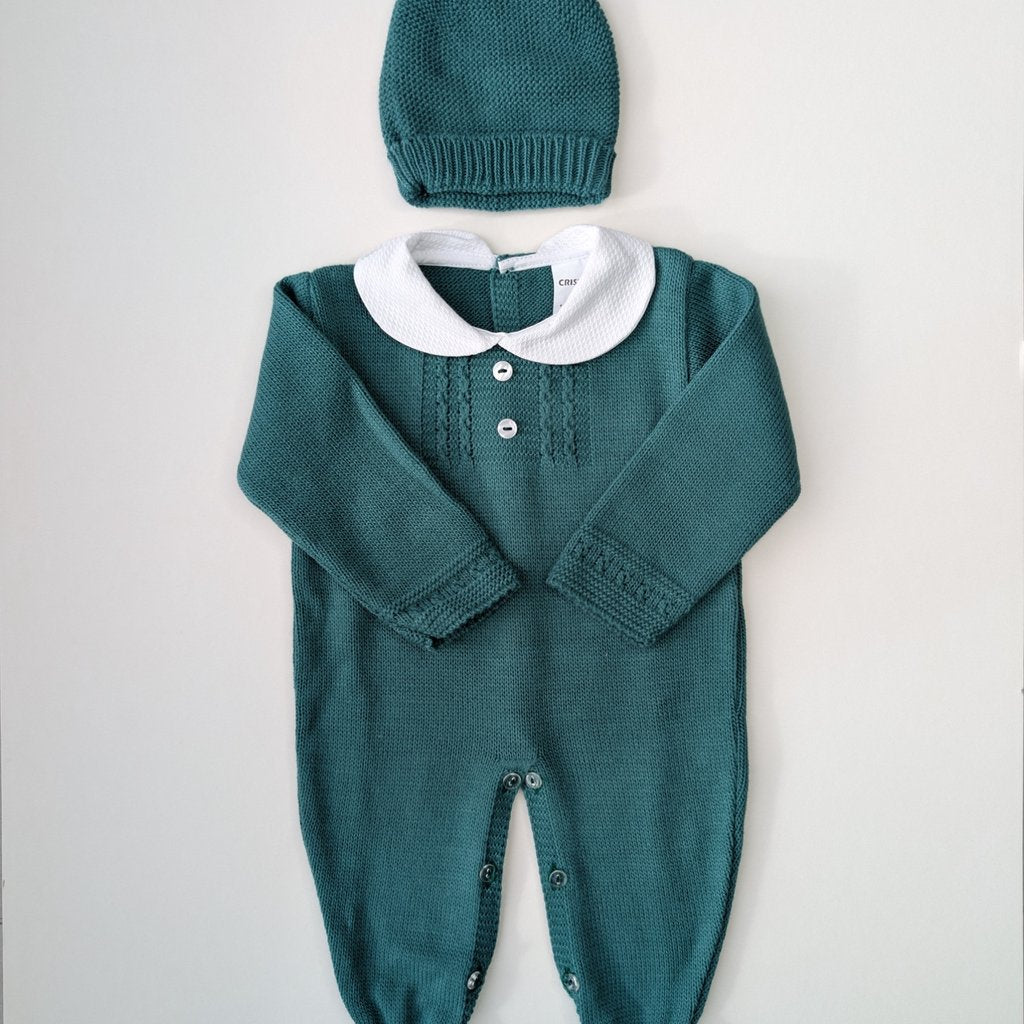 Green Knitted Romper & Hat