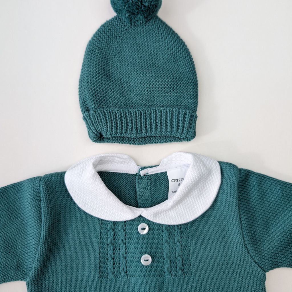 Green Knitted Romper & Hat