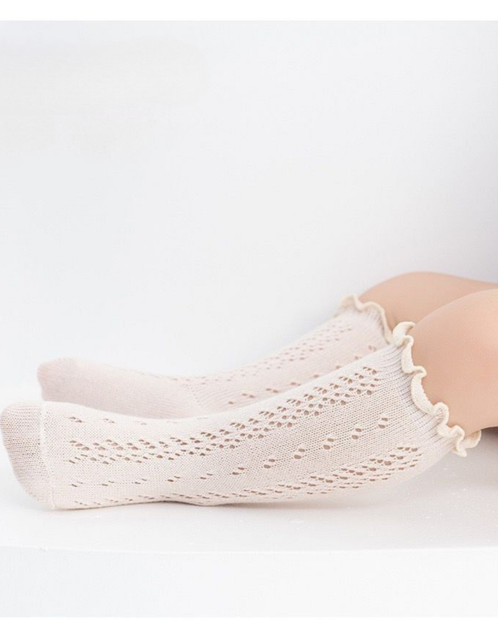 Oatmeal Ruffled Trim Knee Sock